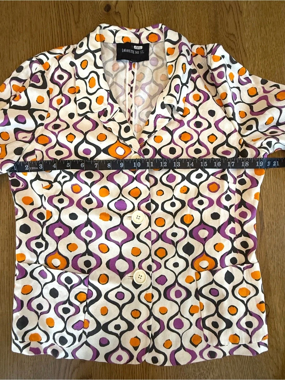 Lafayette 148 New York White Geometric Print Button-Front Jacket